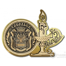 Магнит из бересты Тобольск-Герб свеча золото